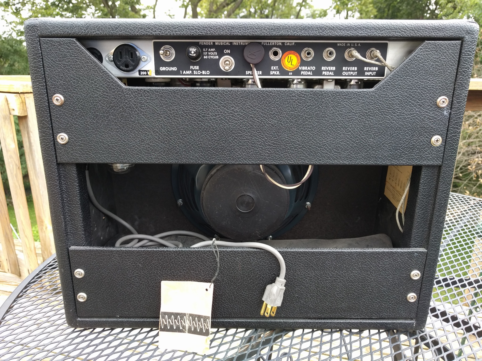 Rear view of a 1971 Fender Princeton Reverb amplifier